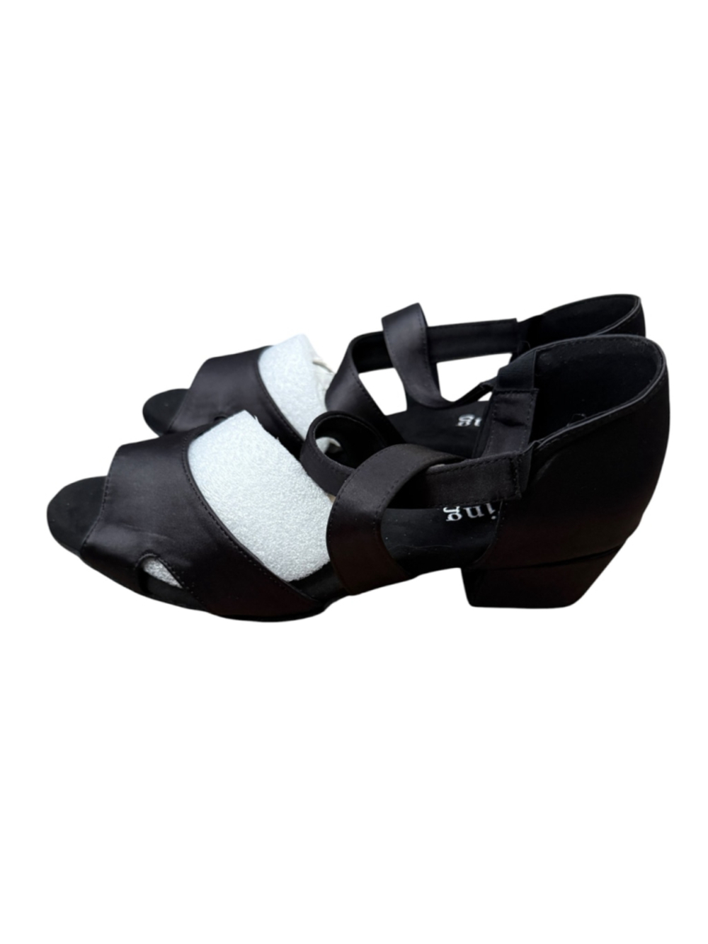 YYTing Black Satin Ballroom Latin Dance Shoes Women's 8.5 Low Block Heel - Picture 5 of 8